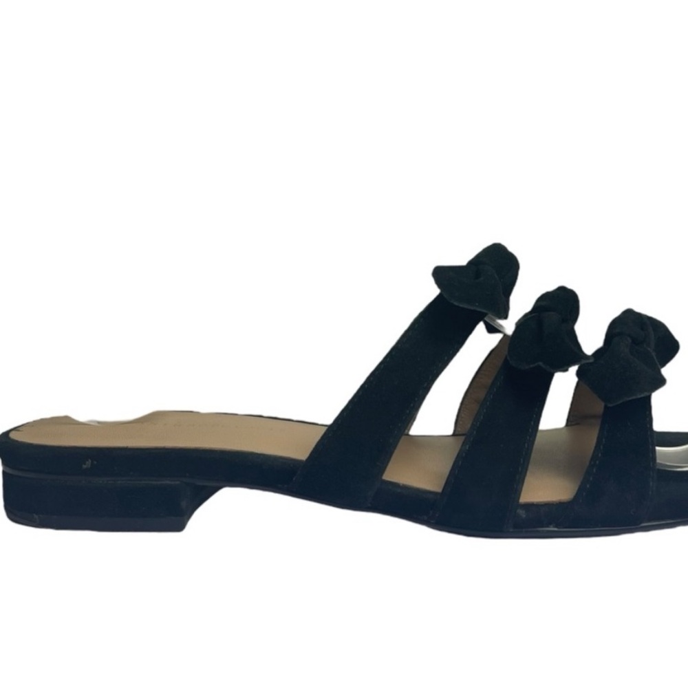 Anthropologie | Black strappy 3 bow velvet slide Sandals - Picture 2 of 6